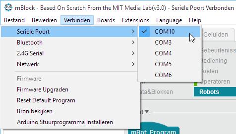 VERBINDEN MET MBLOCK mblock is niet enkel gemaakt om mbots te programmeren, je kan er ook programma s mee bouwen voor andere toestellen. In het menu Board kies je mbot.