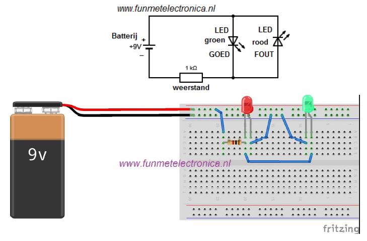 1.3.2 Opdracht 2: Aansluittester van een batterij Opdracht 2.1. Bouw de stroomkring volgens Afbeelding 12.