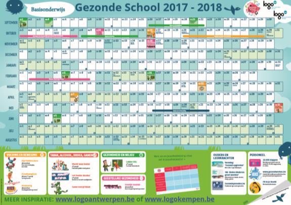 Kalenders Voor basis- en secundair onderwijs Kalender: Belangrijke data rond gezondheid Koppeling met methodieken Logo Kempen Verspreid via CLB Lokale besturen en scholen kunnen er extra aanvragen