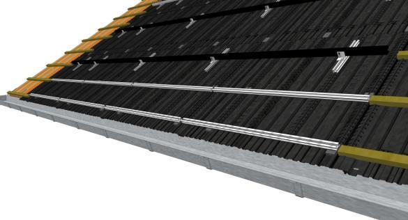 Stap 4: Montage van de alu panlat LET OP: De Alu panlat alleen samen met montageplaatjes op de tengel van het SlimFix Solar dakelement bevestigen. Gebruik de bijbehorende 5x60 RVS A2 schroef.