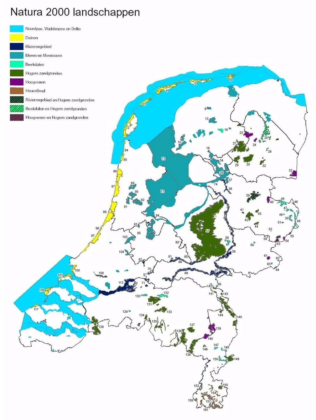 Ligging geanalyseerde gebieden Ligging van de Natura 2000 gebieden en hun