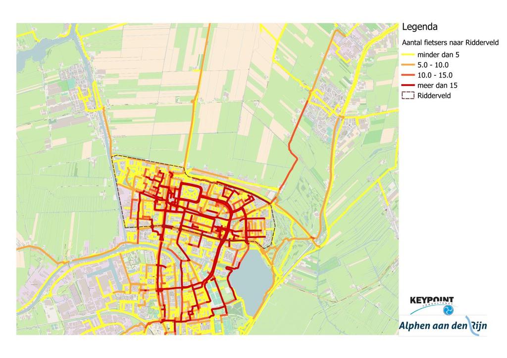 Figuur 6 Routes van fietsers naar de wijk Ridderveld 4. Conclusies en vervolg Het verzamelen van fietsdata bestond eerder vooral uit het uitvoeren van fietstellingen op verschillende locaties.