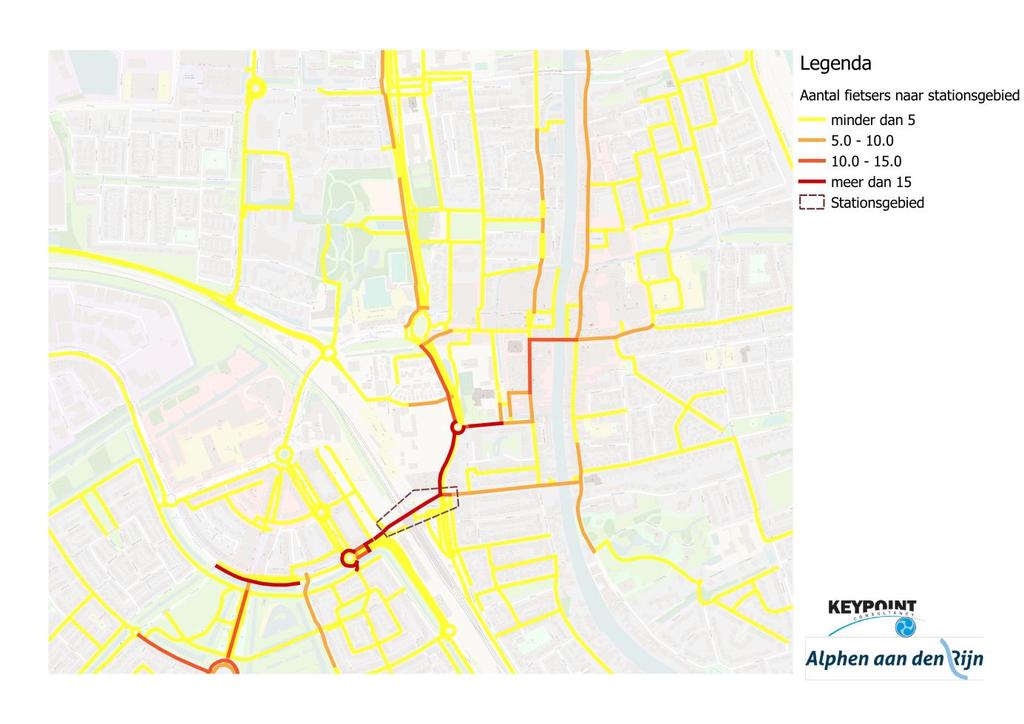 Figuur 4 Routekeuze fietsers naar station Alphen aan den Rijn Indien dit zich voor een gebied voordoet kunnen twee stappen gezet worden, voordat verder gegaan wordt met de analyse. 1.