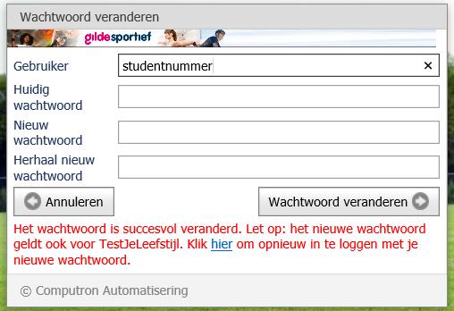 1. Log nu in je met tijdelijke wachtwoord. Gebruikersnaam: studentnummer@gildesportief.nl Wachtwoord: plak hier het tijdelijke wachtwoord dat je zojuist gekopieerd hebt. 2.