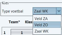 Selecteer bovenin het hoofdscherm de lijst bij Type voetbal de optie Veld ZA. Afbeelding 6: Keuze zaterdag voetbal. 2.