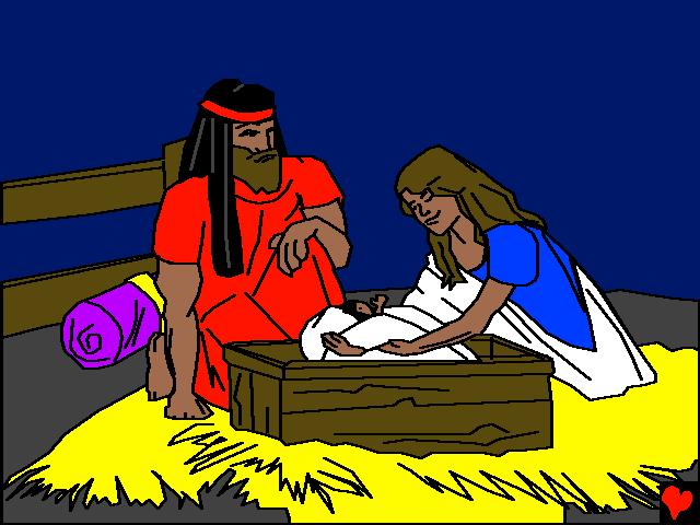 Jozef vond uiteindelijk een stal. Daar werd baby Jezus geboren.