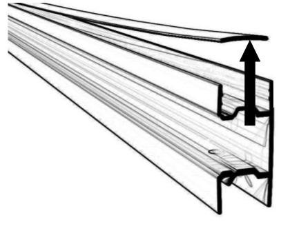 BELANGRIJKE OPMERKING Wanneer u het lichtgevende geleidebalk profiel op een paneel van een afsluiting schuift, verandert de stapelhoogte van de planken.