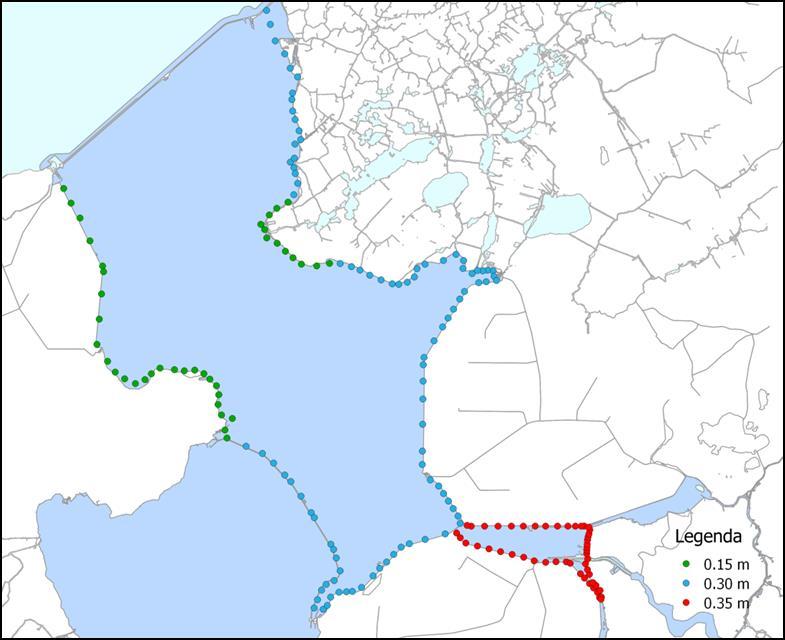 Figuur 8.5 Modelonzekerheid (in de vorm van spreiding) voor de locaties langs het IJsselmeer (inclusief Ketelmeer en Vossemeer).