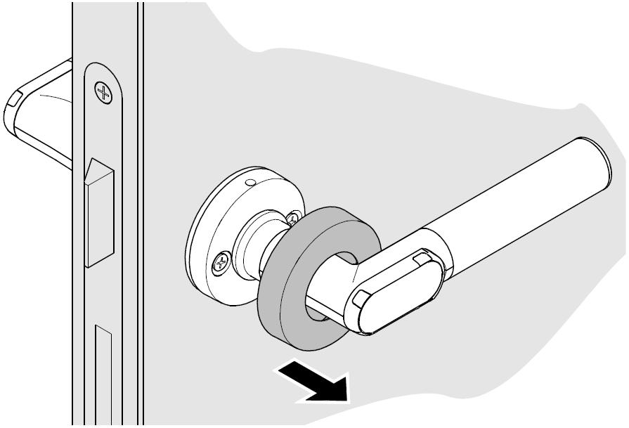 Verwijder de montage schroeven die de elektronische deurklink op zijn plaats houden. LET OP!
