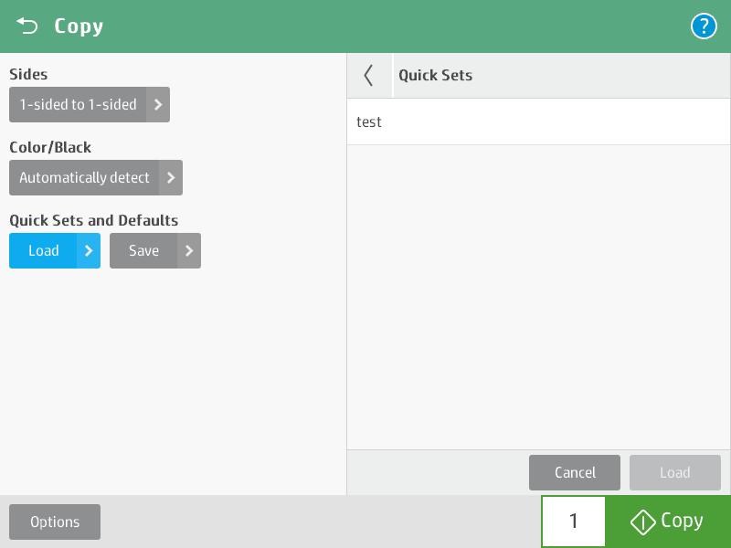 Hogere productiviteit: Verbeterde Quick Sets en standaardinstellingen Configureer en sla standaardopties voor taken op rechtstreeks vanuit de applicatie met Opslaan (afb.