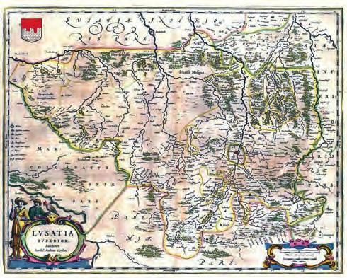 3. De eerste echte taalkaart, getiteld 'Lusatia superior', werd in 1593 getekend door Bartholomäus Schultz of Scultetus; op de kaart van het gebied Oberlausitz is met gele stippellijnen de taalgrens