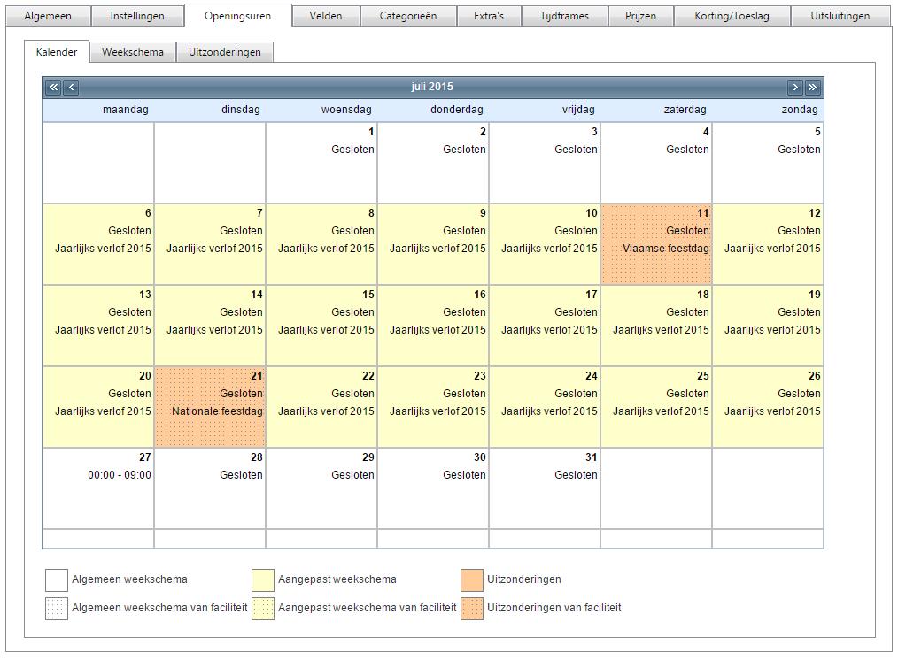 6.1.1.2.3 Openingsuren Standaard wordt alles overgenomen van het complex.