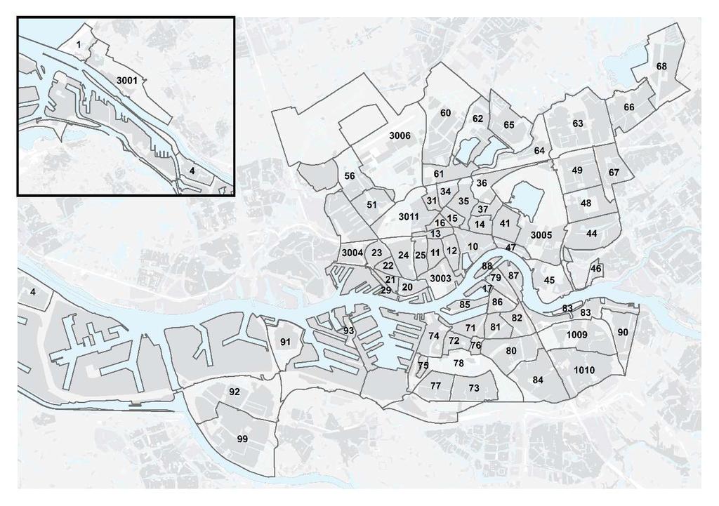 Buurtkaart met namen 1 Stand en Duin 35 Oude Noorden 67 Oosterflank 88 Noordereiland 4 Rozenburg 36 Nieuw Crooswijk 68 Nesselande 90 Beverwaard 10 Stadsdriehoek 37 Oud Crooswijk 71 Tarwewijk 91