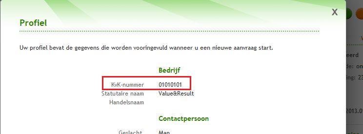 Indien het om een profiel gaat van een zakelijke eherkenning gebruiker met algemene machtiging dan wordt het Vestigingsnummer niet getoond.