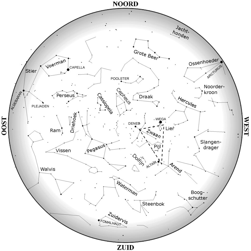 De sterrenhemel in oktober Jupiter Bovenstaande kaart toont de sterrenhemel op 15 oktober om 22h