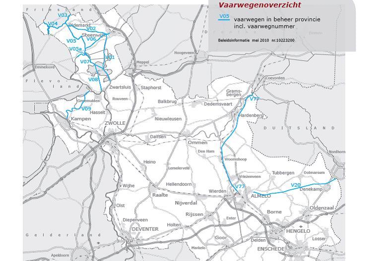 Een op de drie schippers heeft wel eens over de onderstaande blauwe vaarwegen gevaren in de provincie Overijssel.