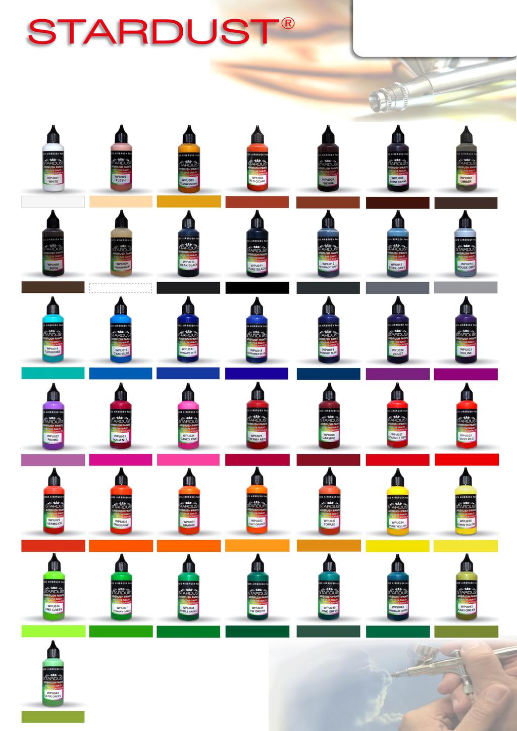 Artistieke serie 43 kleuren Acryl-polyurethaan waterverven voor airbrush De fijnheid en de robuustheid van verven op basis van solventen, met een formule 100% met Premiumkwaliteit water voor het