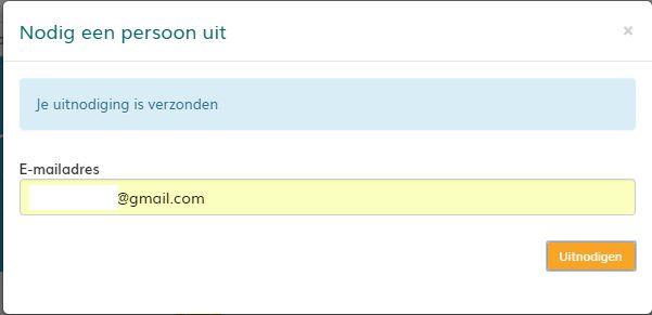 Je krijgt de melding dat dit gelukt is. De persoon zal nu een mail ontvangen met een uitnodiging.