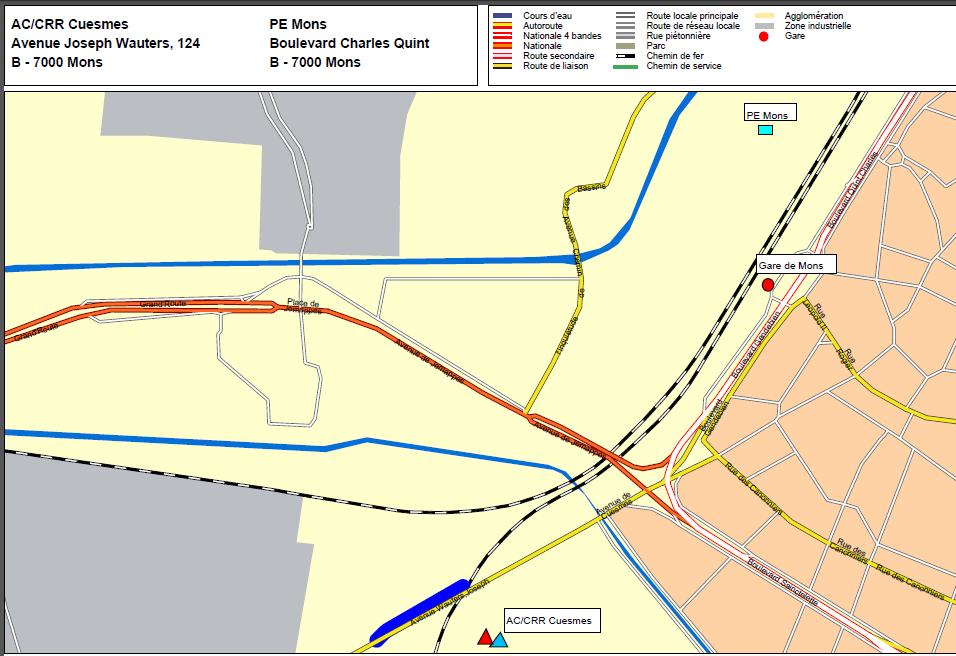 Bijlage : Plan van de werkplaats Avenue Joseph Wauters 124 7000 Mons Met de trein en te voet (1,7 km) 1. Stap uit bij station Mons. 2.