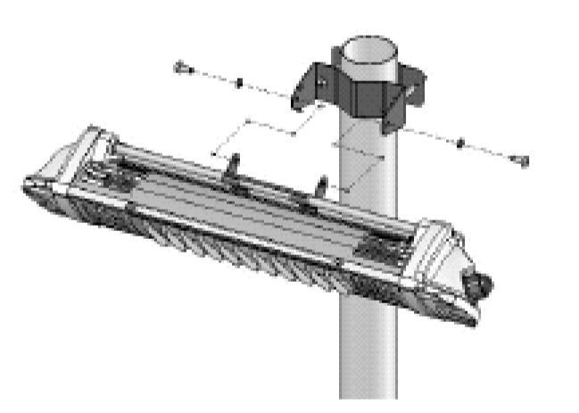 Afbeelding Stap 2 Stap 3 Plaats de heater op de wandbeugel en bevestig deze met de schroeven (10).