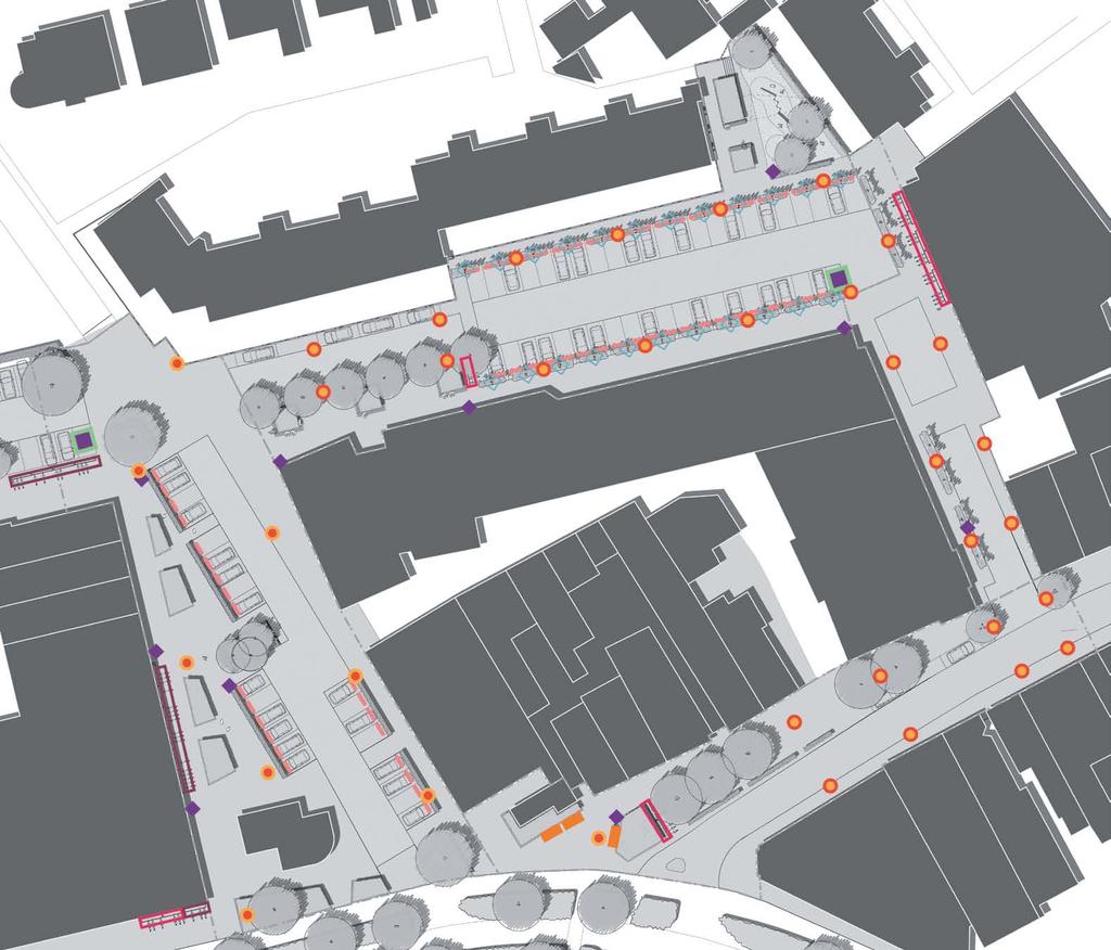 themakaarten meubilair LEGENDA: zitbank boomkrans bestaande verlichting nieuwe verlichting