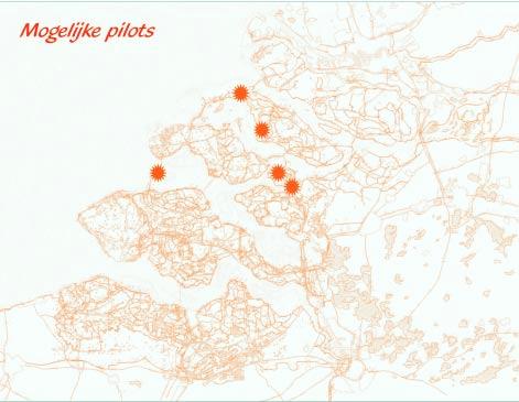 Delta InZicht De uitvoering Tabel met mogelijke pilots Pilots Zoetwatervoorziening op Sint Philipsland Rammegors Brakke Kreken Koudenhoek Verbrede waterkeringen en meervoudig ruimtegebruik estuariene