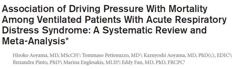 Driving pressure: literatuur Bij ARDS patiënten (review, N = 6062) - lagere P = betere mortaliteit Bij niet-ards patiënten (cohort studie, N