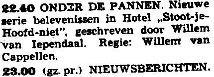 : Anton Burgdorffer Een omroeper: Peter Aryans VARA vrijdag 22-01-1954 De haverkist, 9 (Willem van Iependaal - Willem van Cappellen) (26