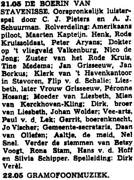 NCRV maandag 01-03-1954 De boerin van Stavenisse (C.J. Pieters en A.J. Schuurman - Dirk Verèl) [21.05-22.