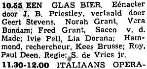 VARA zondag 14-03-1954 Een glas bier (J.B. Priestley - S. de Vries jr.) [10.55-11.30] > GB Vertaling: Geert Stevens. [A Glass of Bitter.