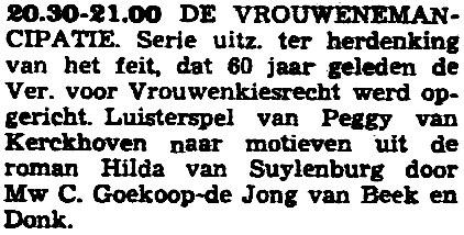 VPRO vrijdag 08-01-1954 De vrouwenemancipatie (Peggy van Kerckhoven -