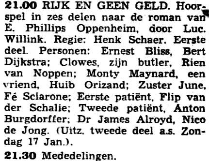 , Huib Orizand, Jeanne Verstraete VARA zondag 10-01-1954 Brilstra en zijn bromvlieg, 15 (A.D. Hildebrand - Willy van Hemert) (39 delen) [17.30-17.