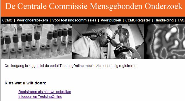 1. Registratie 1.1 Eenmalige registratie voor gebruik portal Om toegang te krijgen tot de portal ToetsingOnline moet u zich eerst registreren.