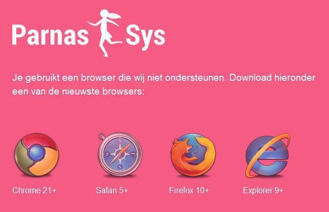 Als uw browser niet voldoet aan de gestelde eisen, verschijnt bovenstaand scherm. Op dit scherm wordt aangegeven welke browsers en versies er door het Ouderportaal ondersteund worden. 2.