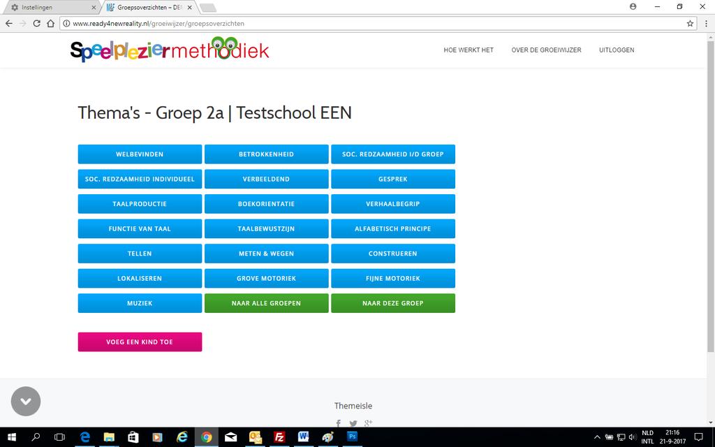 11 Werken op groepsniveau Vanuit de pagina met het overzicht van alle namen van kinderen in een groep kun je ook op groepsniveau verder werken: Net als