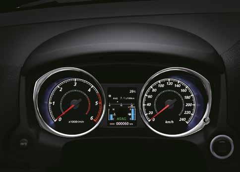 Het LCD kleurenscherm geeft informatie over het brandstofniveau, de op dat moment afgelegde afstand en het totaal aantal gereden kilometers,