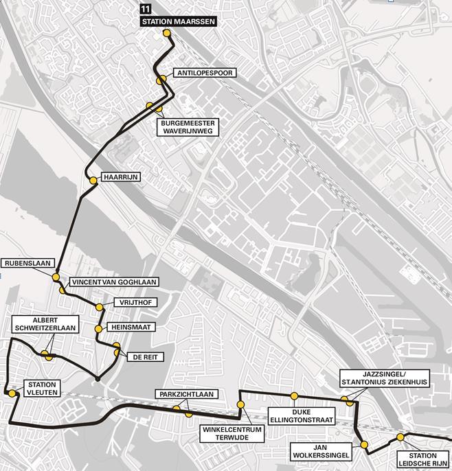 Vervoerplan 2019 Figuur 4 nieuwe route lijn 11 Ten opzichte van de consultatieversie van het vervoerplan wordt de bedieningsperiode op een deel van lijn 11 uitgebreid naar het weekend.