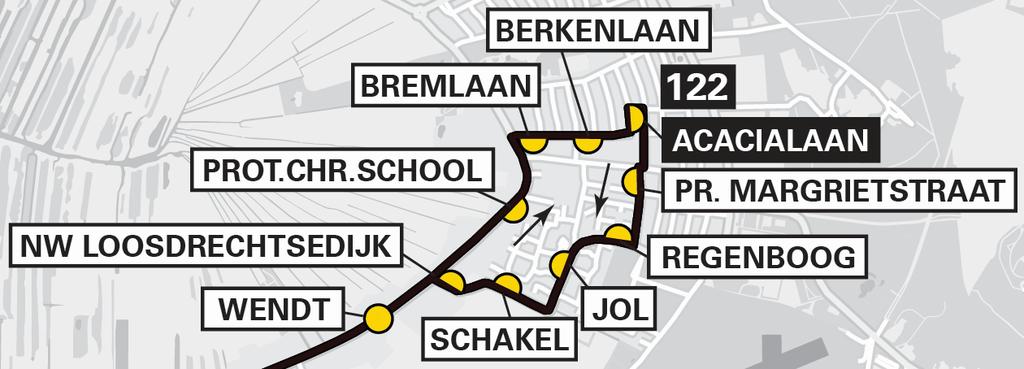 Lijn 122 In Nieuw-Loosdrecht rijdt lijn 122 nu in beide richtingen dezelfde route tot eindhalte Molenmeent. In het centrum kan bij halte Acacialaan worden overgestapt op lijn 104 naar Hilversum.