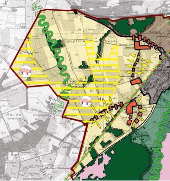 3 De Schootjesbaan ligt aan de oostzijde van het beekdal en loopt evenwijdig aan de beek. Tussen de weg en de beek liggen enkele bos- en natuurpercelen.