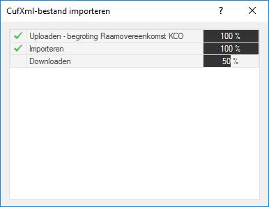 Vervolgens wordt een voortgang getoond van het importproces waarna de begroting op het scherm verschijnt: In- en uitklappen van Indexregels Het is mogelijk om Indexregels in- en uit te klappen.