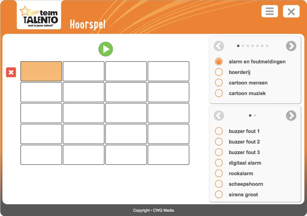 Maak vervolgens een keuze uit de beschikbare hoorspelen. Met Eigen hoorspel ontwerp je een compleet nieuw hoorspel.