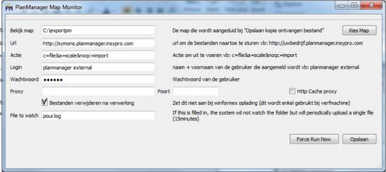 2. Start de watcher (watcher.exe) in c:\program files (x86)/insypro/planmanager/ 3. In rechterbenedenhoek icoon rechter muisklik - restore kiezen 4. pour.