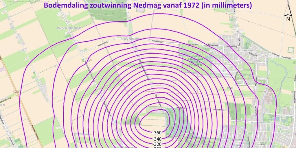 In de regio vindt ook bodemdaling plaats door gaswinning; de ligging van de gasvelden is in