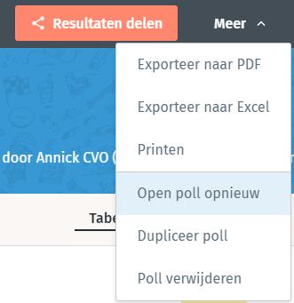 deelnamelink. Rechtsboven de poll verschijnt nu het bericht Poll is gesloten.