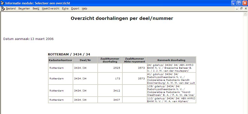 Uit het hierna geproduceerde overzicht kunnen dan de gegevens worden ingelezen: 5.