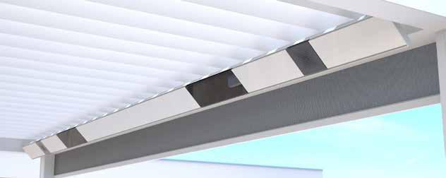 voorzien van: Heat & Sound Geïntegreerde verwarmingselementen en luidsprekers Voor optimaal genot van de heater is een afsluiting (d.m.v. glazen wand, Fixscreen, ) van de terrasoverkapping aangeraden.