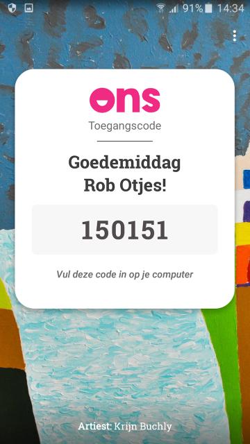 Wanneer de code bestaat uit alleen cijfers Als je dit scherm ziet dan is de app aan je account gekoppeld. Je kunt deze code dus vanaf nu gebruiken om mee in te loggen.