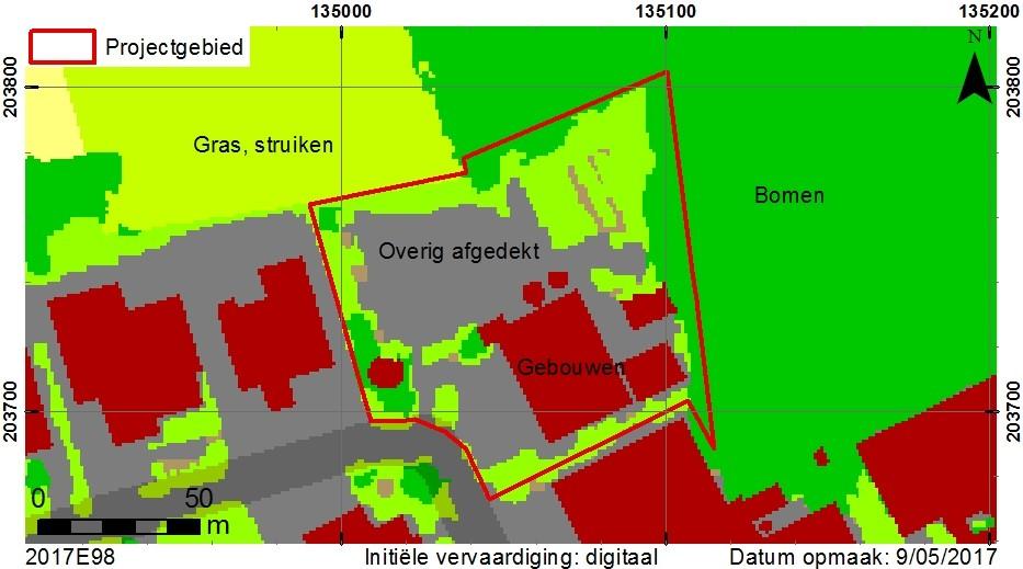 Aan de rand van het projectgebied komen er ook gras, struiken en bomen voor. Fig. 5. Situering op de bodembedekkingkaart (AGIV WMS). 2.