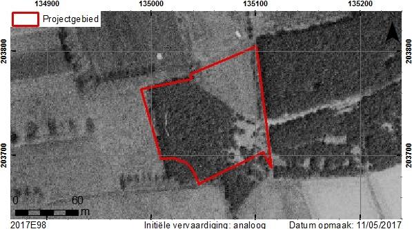 Fig. 17. Situering op luchtfoto uit 1971 (AGIV WMS). Fig. 18. Situering op een luchtfoto uit 1995 (NGI ArcGIS online).