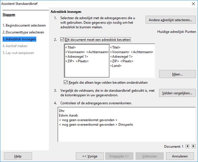 Afbeelding 25: Invoegen van een adresblok De gegevensbron (adressenlijst) selecteren 1.